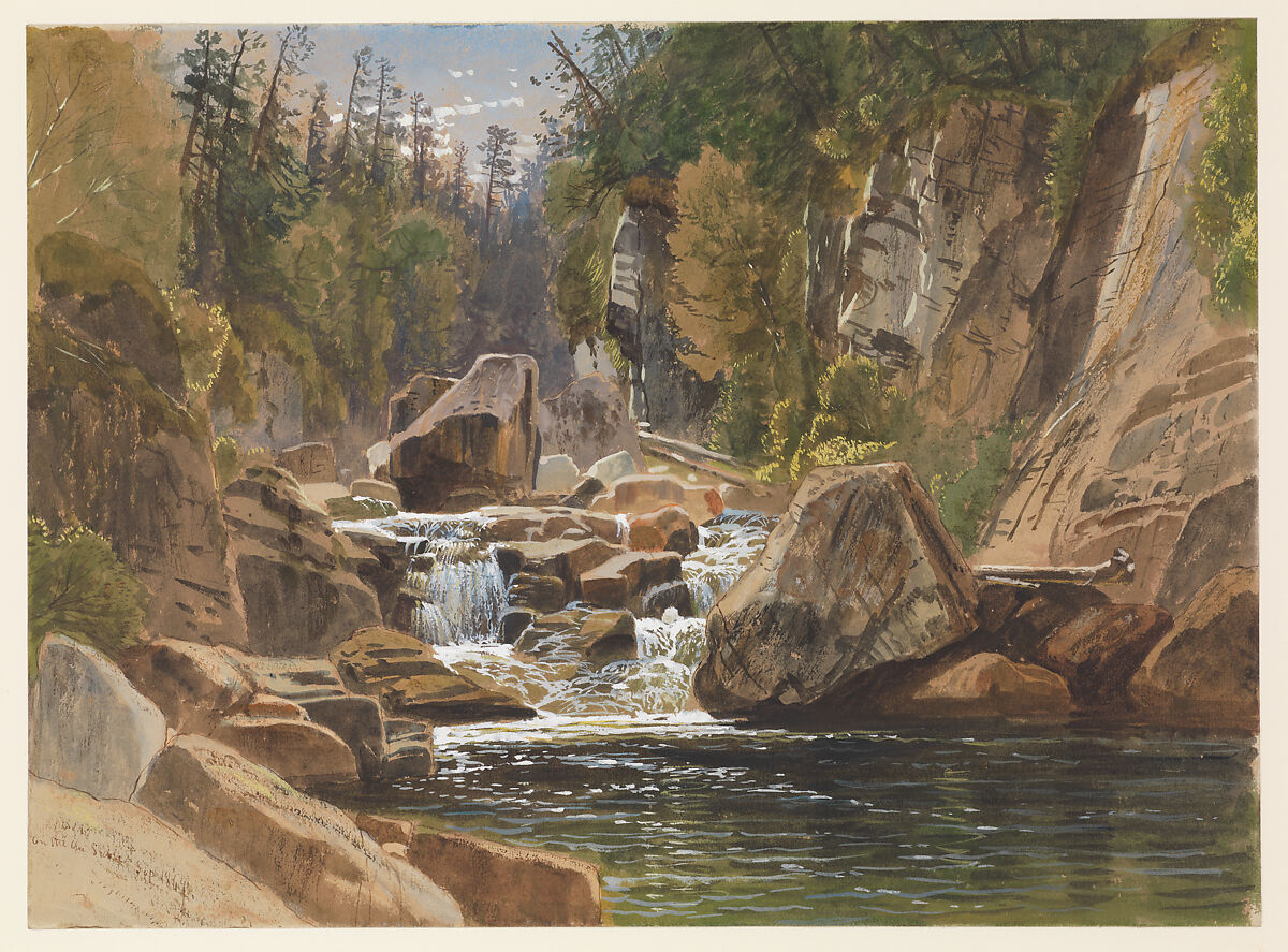 On the Ausable, James David Smillie (American, New York 1833–1909 New York), Watercolor and gouache on green-gray wove paper, American
