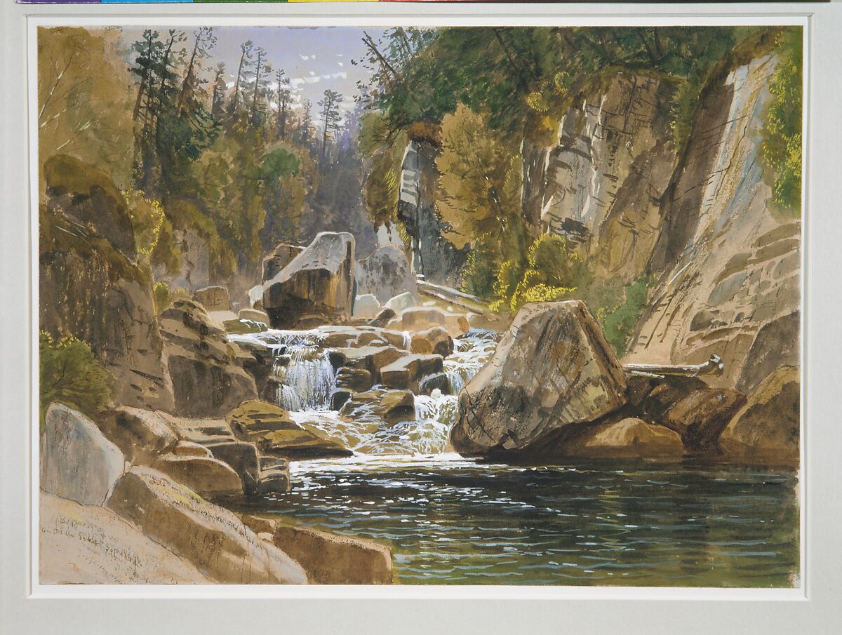 On the Ausable, James David Smillie (American, New York 1833–1909 New York), Watercolor and gouache on green-gray wove paper, American 