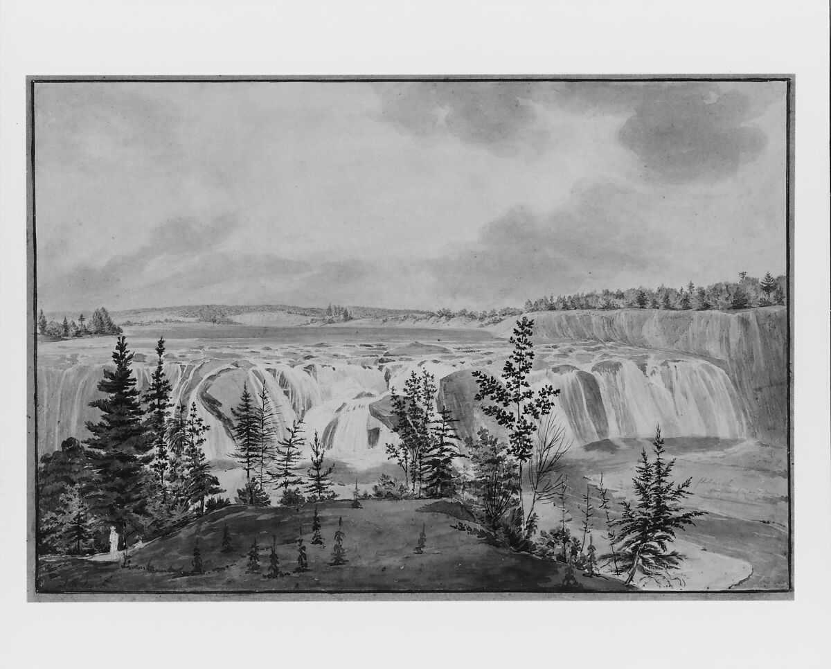 Cohoes Falls on Mohawk River, New York, John Rubens Smith (American, London 1775–1849 New York), Watercolor and graphite on off-white wove paper, American 