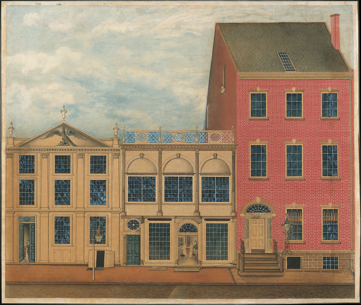 Shop and Warehouse of Duncan Phyfe, 168–172 Fulton Street, New York City, Watercolor, ink, and gouache on white laid paper, American 