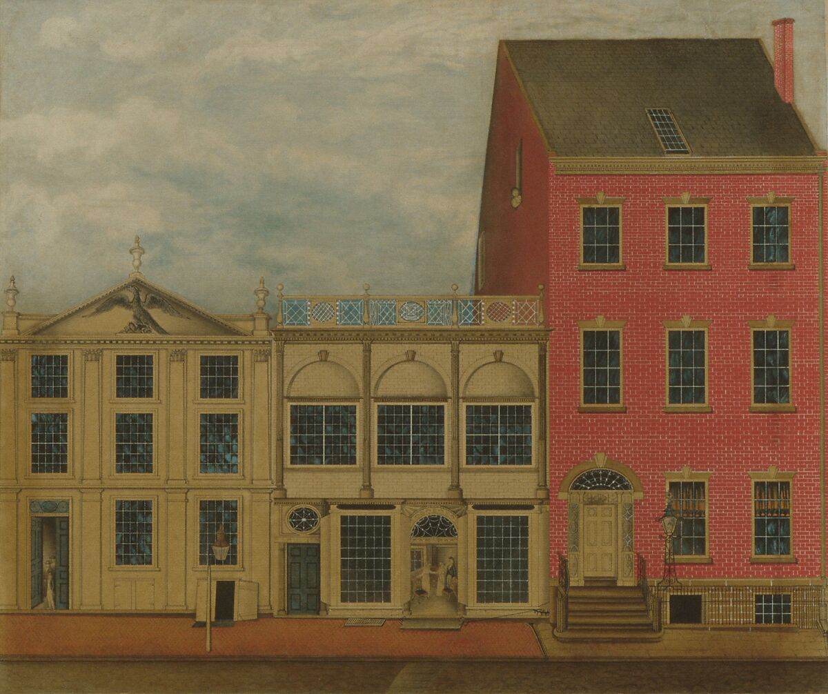 Shop and Warehouse of Duncan Phyfe, 168–172 Fulton Street, New York City, Watercolor, ink, and gouache on white laid paper, American