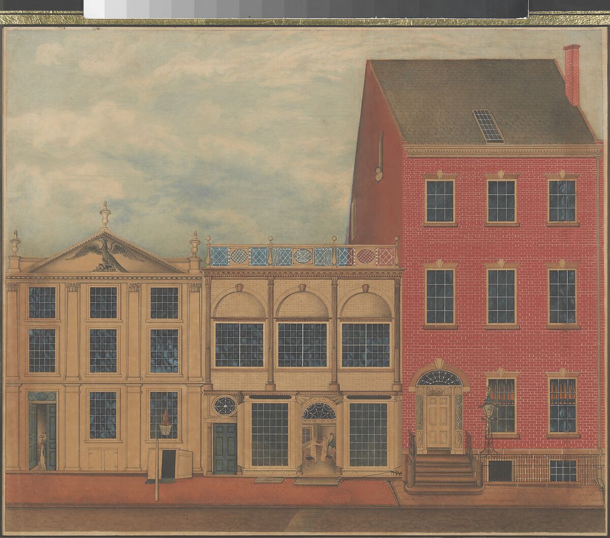 Shop and Warehouse of Duncan Phyfe, 168–172 Fulton Street, New York City, Watercolor, ink, and gouache on white laid paper, American