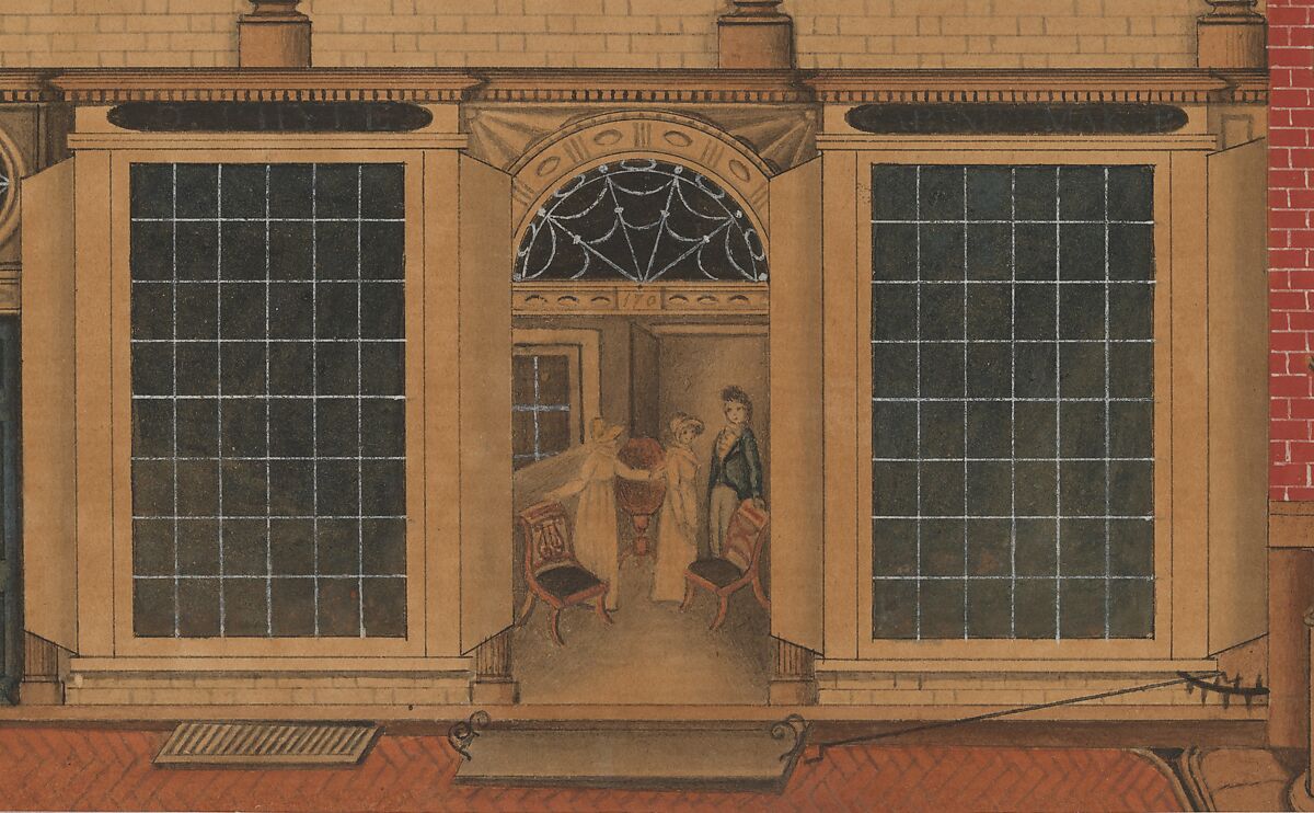 Shop and Warehouse of Duncan Phyfe, 168–172 Fulton Street, New York City, Watercolor, ink, and gouache on white laid paper, American