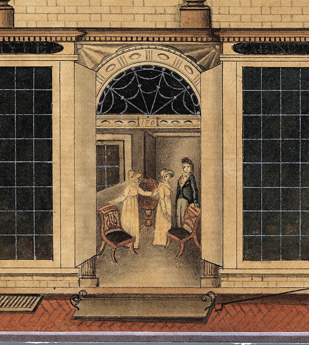 Shop and Warehouse of Duncan Phyfe, 168–172 Fulton Street, New York City, Watercolor, ink, and gouache on white laid paper, American