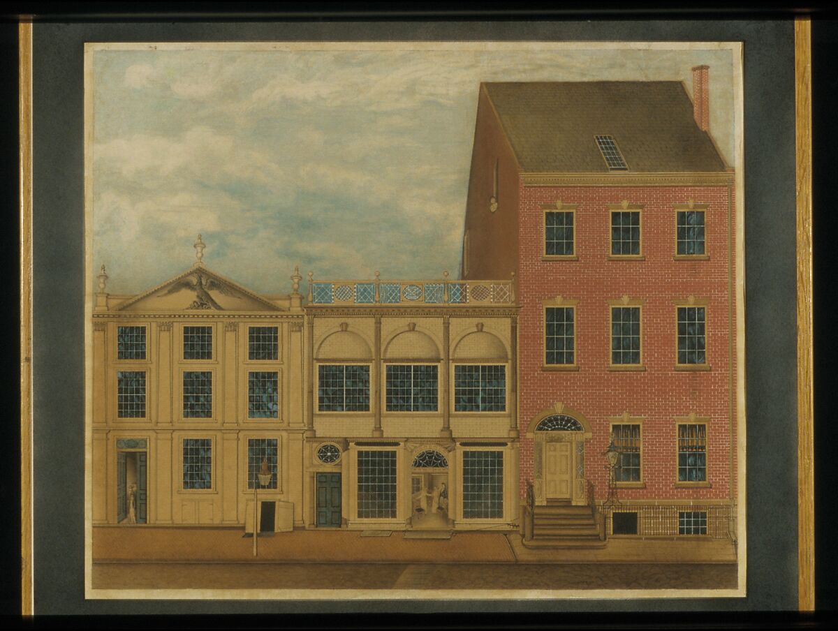 Shop and Warehouse of Duncan Phyfe, 168–172 Fulton Street, New York City, Watercolor, ink, and gouache on white laid paper, American