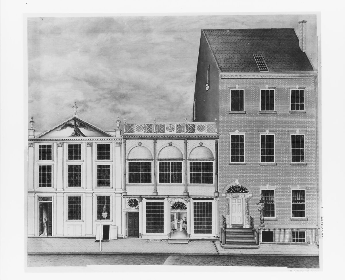 Shop and Warehouse of Duncan Phyfe, 168–172 Fulton Street, New York City, Watercolor, ink, and gouache on white laid paper, American