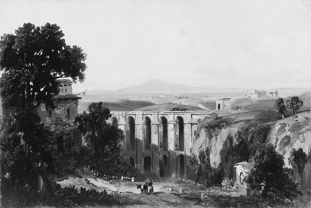 Civita Castellana and Mount Soracte, 1852, Russell Smith (1812–1896), Oil on wove paper, American 