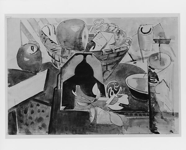 Still Life with Apples, William Sommer (1867–1949), Watercolor, ink, and black crayon on off-white wove paper, American