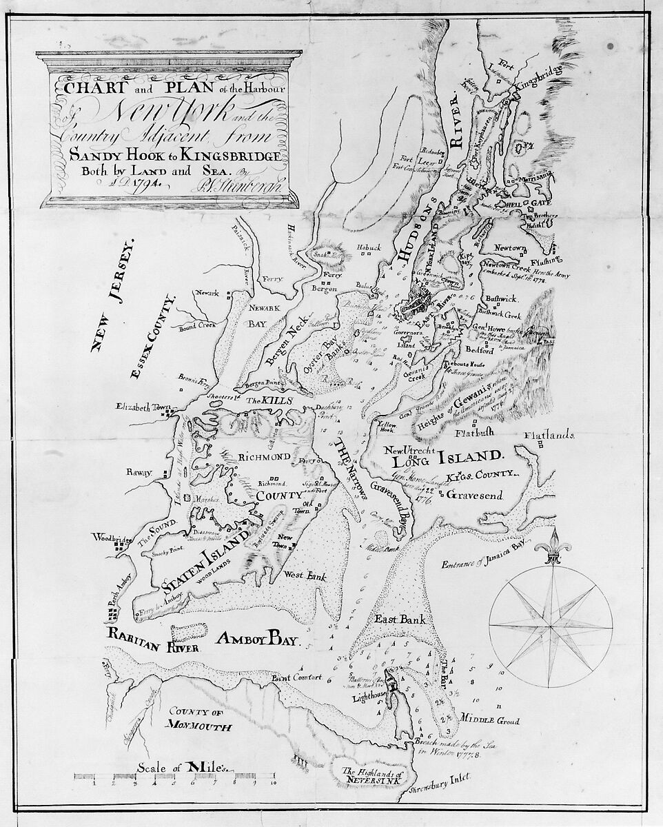 Chart and Plan of the Harbour of New York, Possibly Peter Van Steenbergh, Pen and iron-gall ink on off-white laid paper, American
