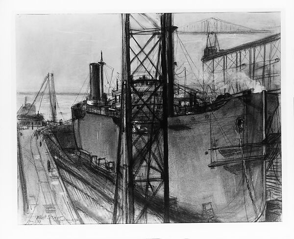 Tanker in Drydock, Albert Sterner (American (born England), London 1863–1946 New York), Pastel on paper, American