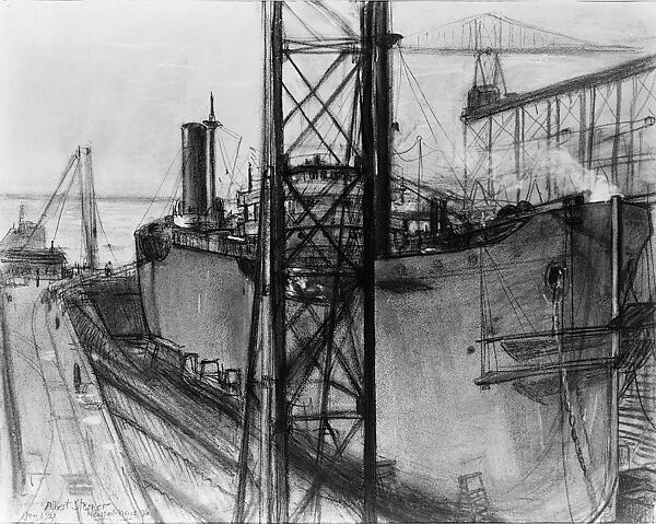 Tanker in Drydock, Albert Sterner (American (born England), London 1863–1946 New York), Pastel on paper, American 