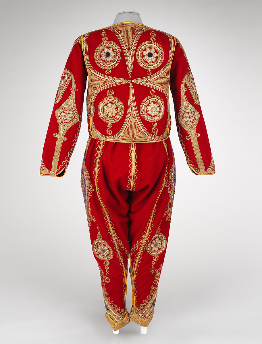 Ensemble, Wool, metal wrapped thread; embroidered