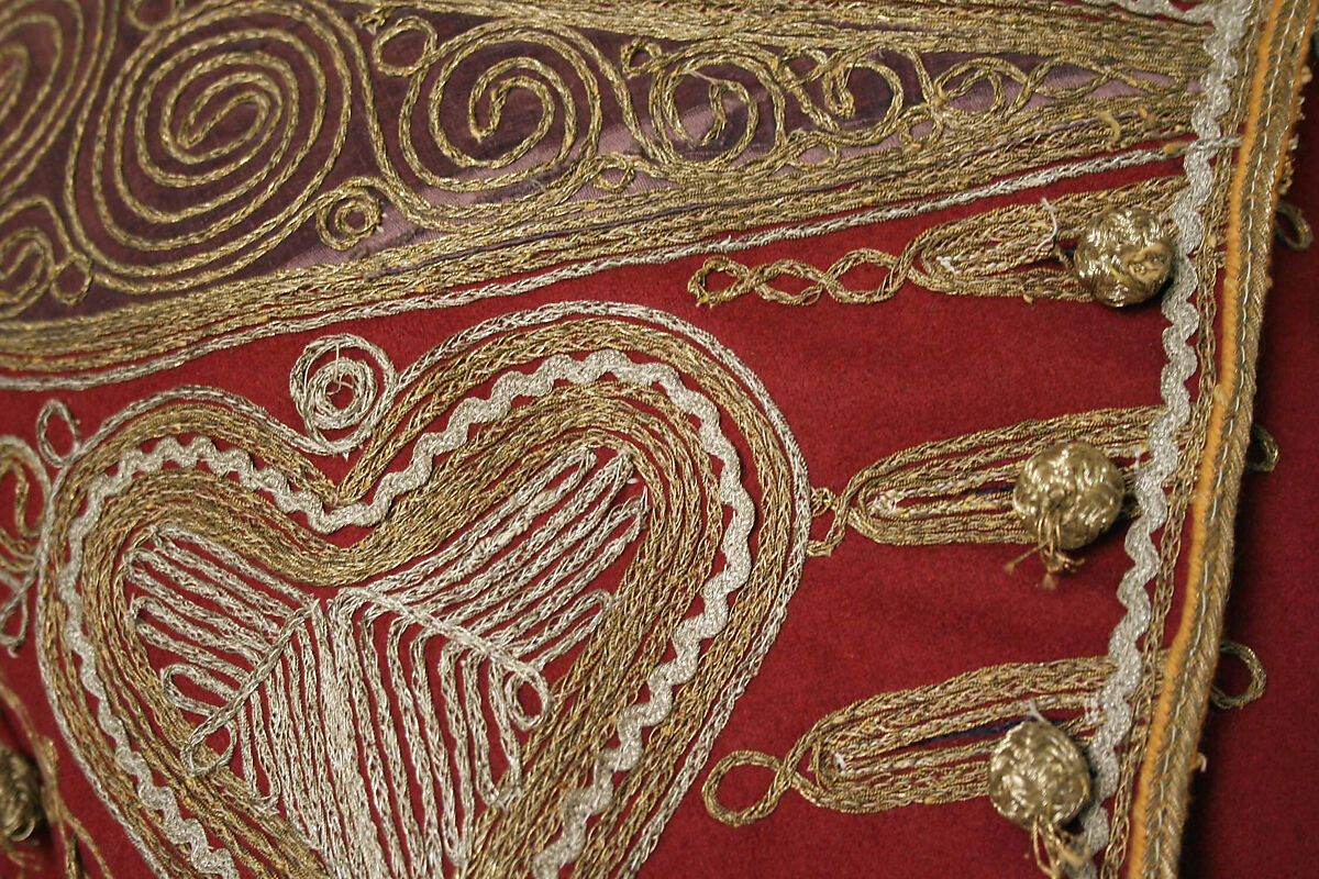 Ensemble, Wool, metal wrapped thread; embroidered