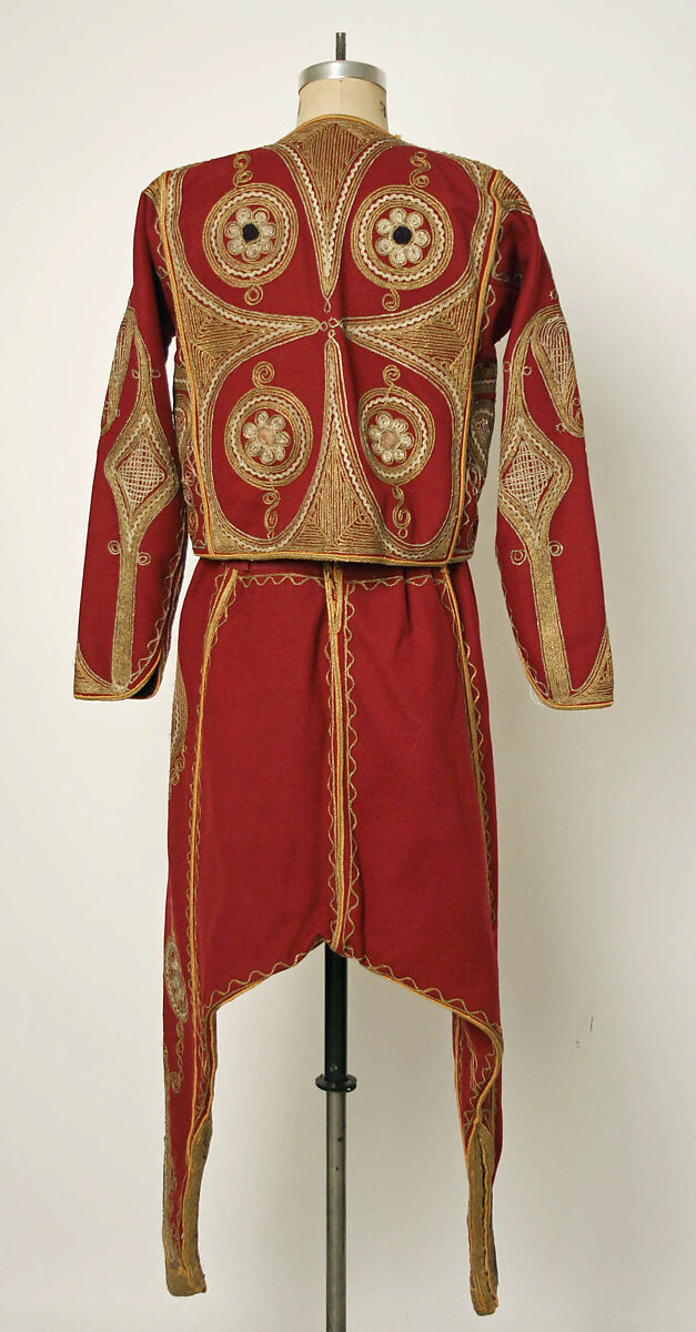 Ensemble, Wool, metal wrapped thread; embroidered