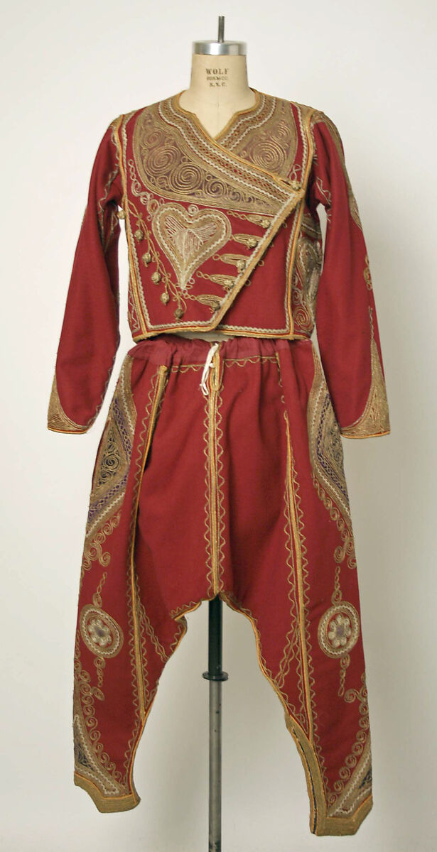 Ensemble, Wool, metal wrapped thread; embroidered 