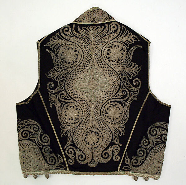 Vest, Wool, metal wrapped thread; embroidered