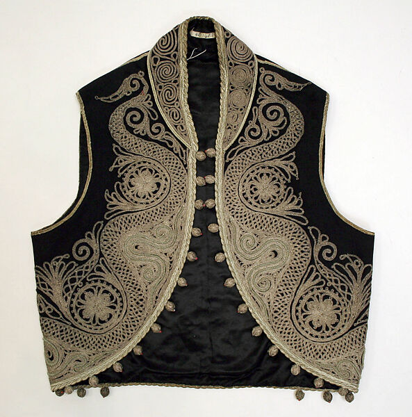 Vest, Wool, metal wrapped thread; embroidered 