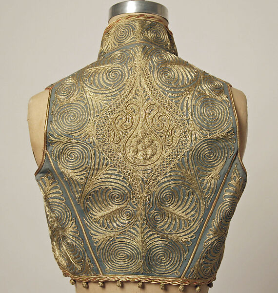 Vest, Wool, metal wrapped thread; embroidered