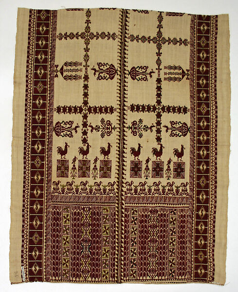 Headscarf, Linen, silk; embroidered 
