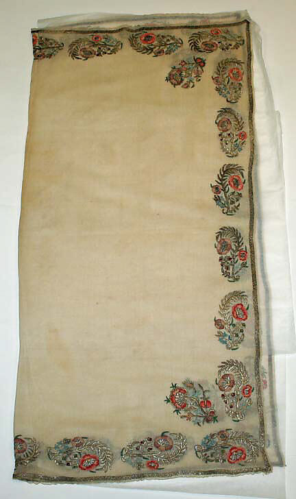Veil, Silk, metal-wrapped thread; embroidered 