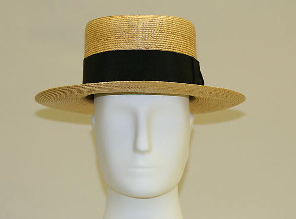 Boater, Brooks Brothers (American, founded 1818), a) straw, silk; b) paper, American