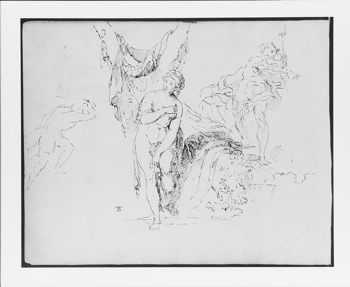 Sketchbook of Figure Studies, Thomas Sully (American, Horncastle, Lincolnshire 1783–1872 Philadelphia, Pennsylvania), Cardboard (cover)
Drawings in ink, wash, and graphite on light brown laid paper with fibers of mixed composition (sheets), American
