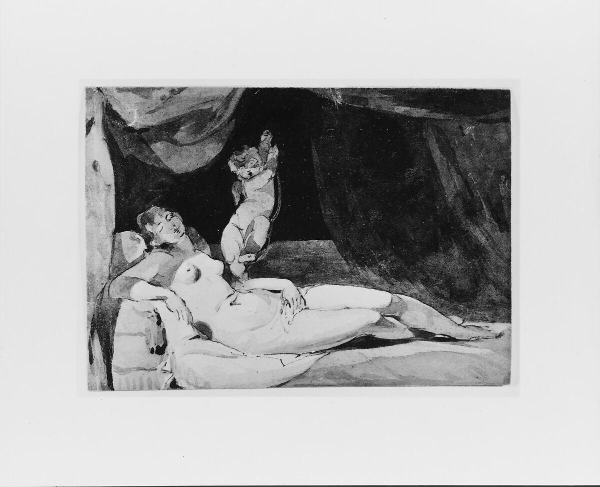 Sleeping Venus, Thomas Sully (American, Horncastle, Lincolnshire 1783–1872 Philadelphia, Pennsylvania), Watercolor, pen and iron-gall ink on off-white wove paper, American