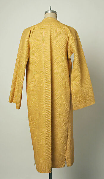 Quilted Coat with Long Sleeves, Silk and cotton; satin weave; plain weave; quilted