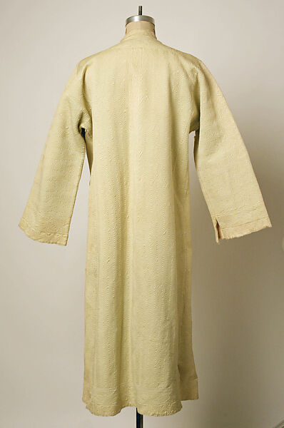 Quilted Coat with Long Sleeves, Silk and cotton; satin weave; plain weave; quilted
