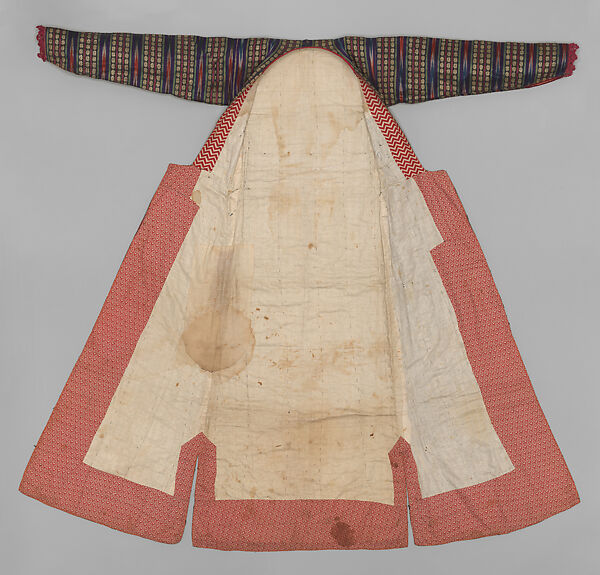 Woman's Entari Robe, Silk, cotton, and metal wrapped thread; satin weave, ikat; plain weave, printed; braided