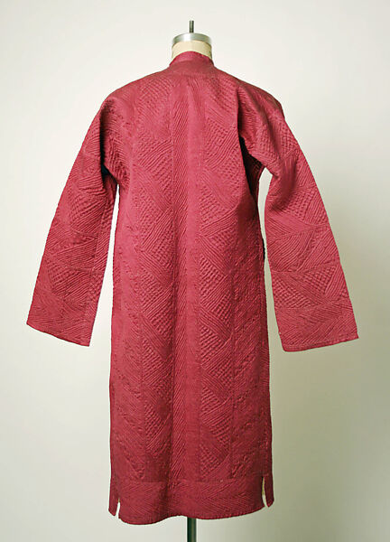Quilted Coat with Long Sleeves, Silk and cotton; satin weave; plain weave; quilted