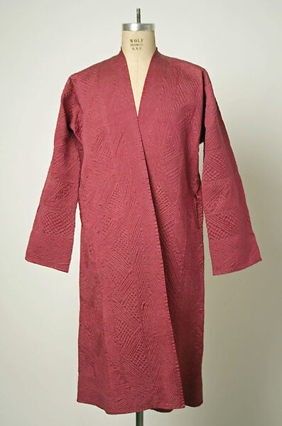 Quilted Coat with Long Sleeves, Silk and cotton; satin weave; plain weave; quilted 