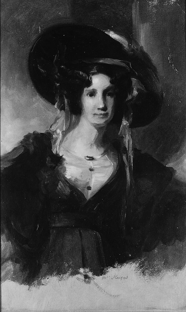 Mrs. Huges, Thomas Sully (American, Horncastle, Lincolnshire 1783–1872 Philadelphia, Pennsylvania), Oil and graphite on heavy, tone (formerly blue) wover paper, American 