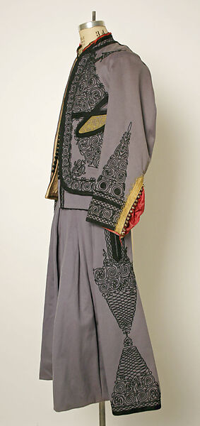 Men's Ensemble (Jacket, Vest, Trousers), Wool, silk, and metal wrapped thread