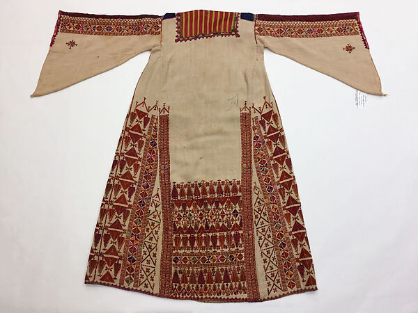 Ensemble, Cotton, silk, metal coins; embroidered