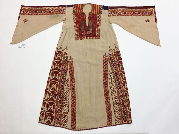 Ensemble, Cotton, silk, metal coins; embroidered