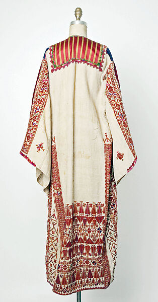 Ensemble, Cotton, silk, metal coins; embroidered