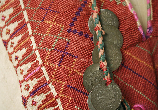 Ensemble, Cotton, silk, metal coins; embroidered