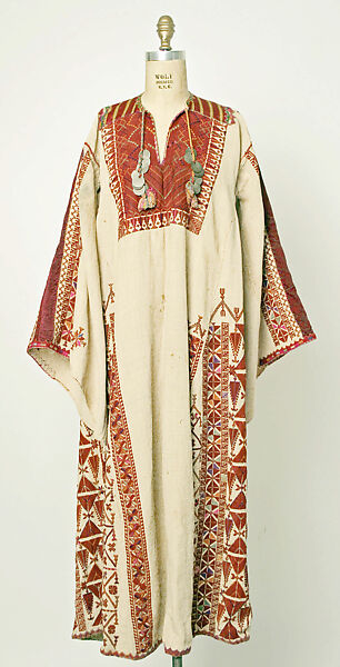 Ensemble, Cotton, silk, metal coins; embroidered 