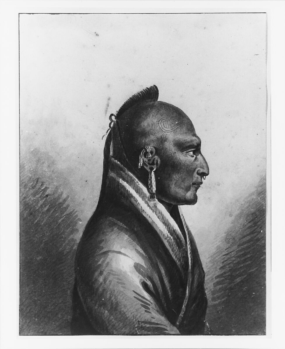 The Chief of the Little Osages, Pavel Petrovich Svinin (1787/88–1839), Watercolor and black chalk on off-white wove paper, American