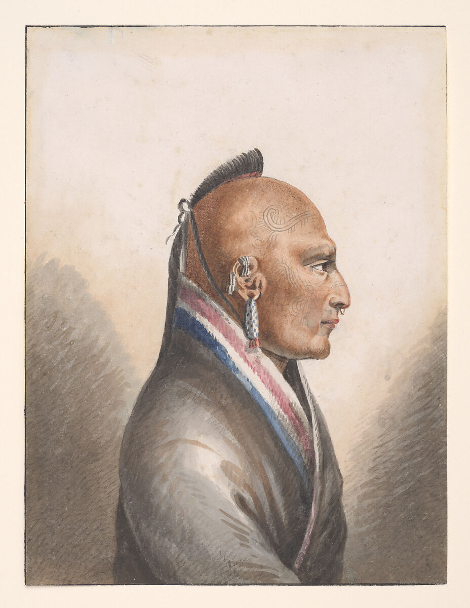 The Chief of the Little Osages, Pavel Petrovich Svinin (1787/88–1839), Watercolor and black chalk on off-white wove paper, American 