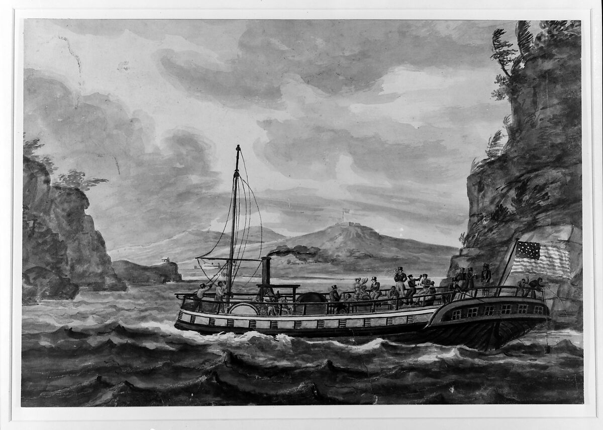 Steamboat Travel on the Hudson River, Pavel Petrovich Svinin (1787/88–1839), Watercolor and gouache on white wove paper, American