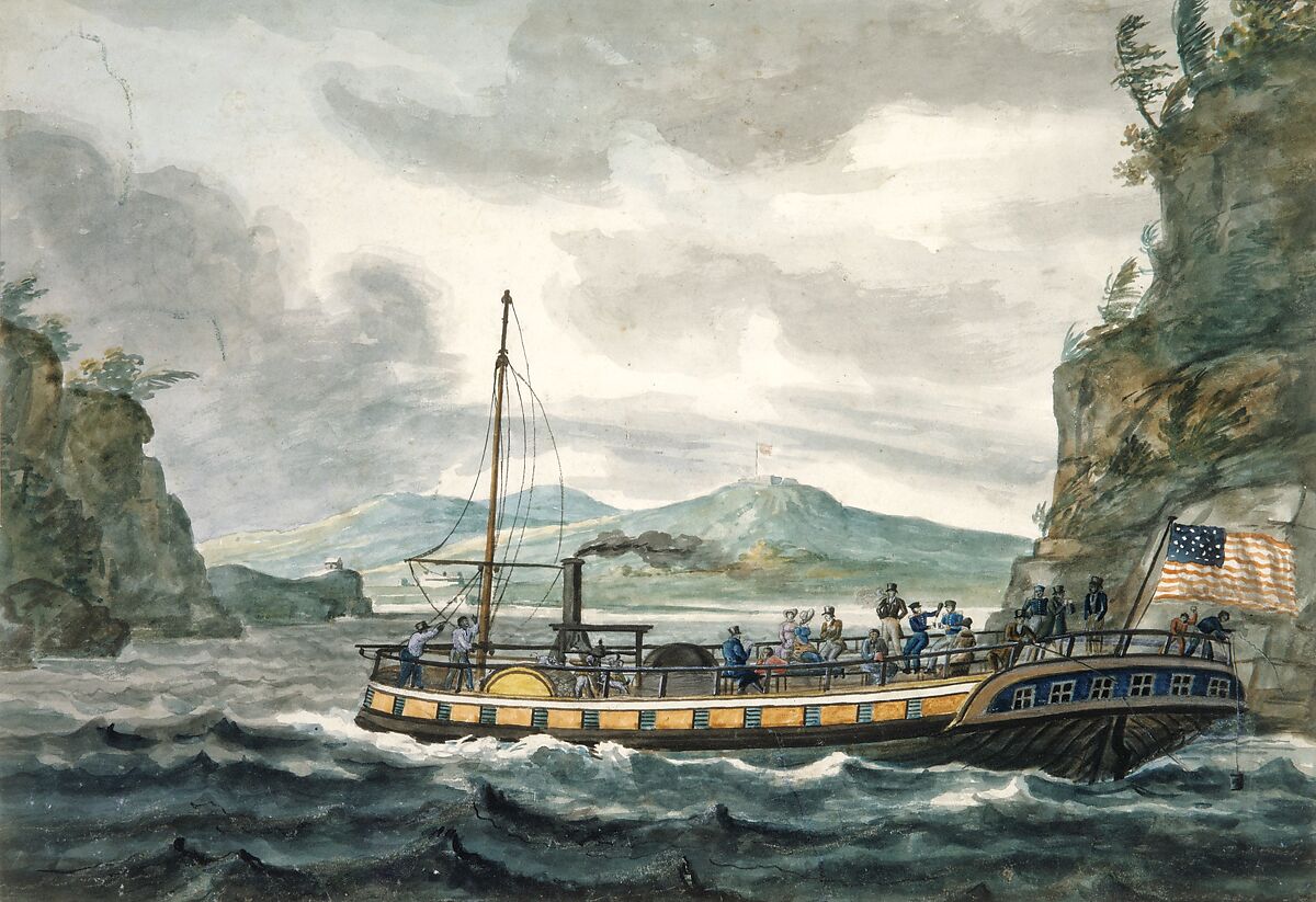 Steamboat Travel on the Hudson River, Pavel Petrovich Svinin (1787/88–1839), Watercolor and gouache on white wove paper, American