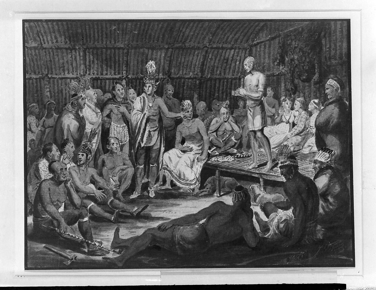 Exhibition of Indian Tribal Ceremonies at the Olympic Theater, Philadelphia, Attributed to John Lewis Krimmel (1786–1821), Watercolor, gouache, and graphite on white laid paper, American