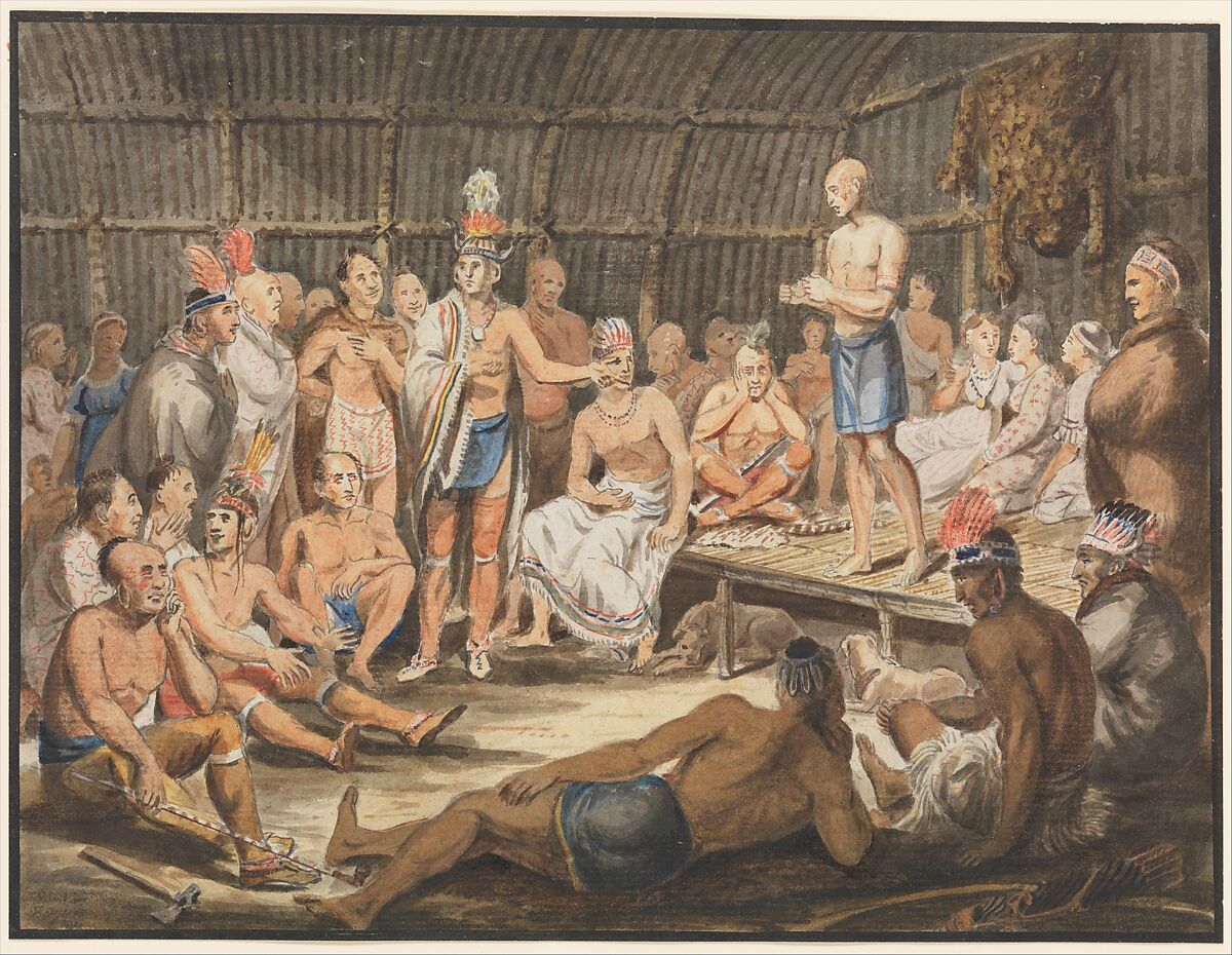 Exhibition of Indian Tribal Ceremonies at the Olympic Theater, Philadelphia, Attributed to John Lewis Krimmel (1786–1821), Watercolor, gouache, and graphite on white laid paper, American 