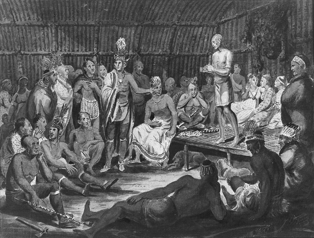 Exhibition of Indian Tribal Ceremonies at the Olympic Theater, Philadelphia, Attributed to John Lewis Krimmel (1786–1821), Watercolor, gouache, and graphite on white laid paper, American