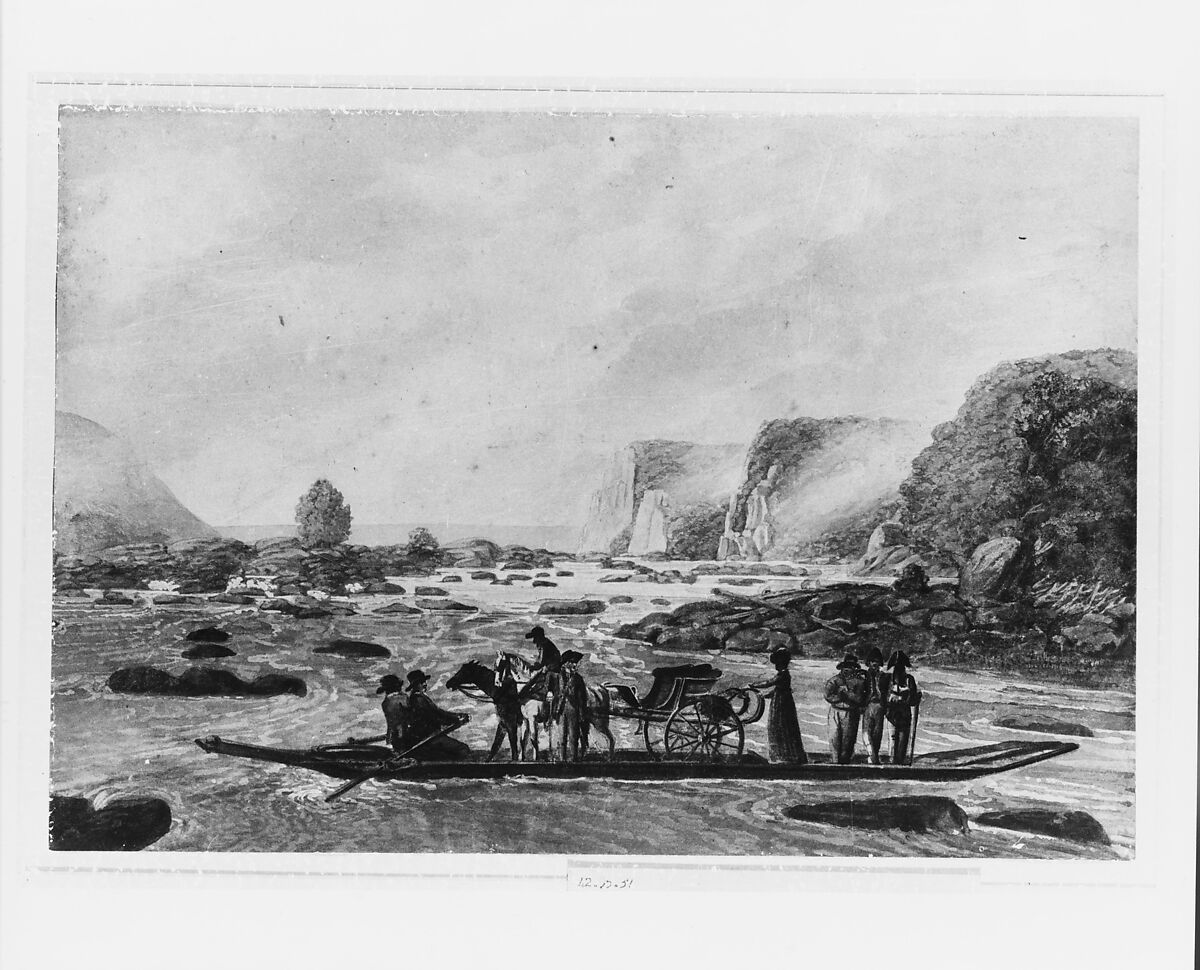 A Ferry Scene on the Susquehanna at Wright's Ferry, near Havre de Grace, Pavel Petrovich Svinin (1787/88–1839), Watercolor, gouache, and black chalk on white wove paper, American