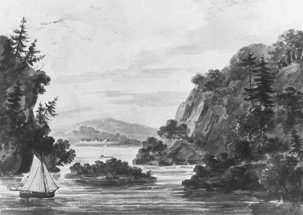 View on the Hudson River (Copy after Engraving by Weld and S. Springsguth in Weld, Travels Through the States of North America, 1807), Pavel Petrovich Svinin (1787/88–1839), Watercolor and gouache on white laid paper, American 