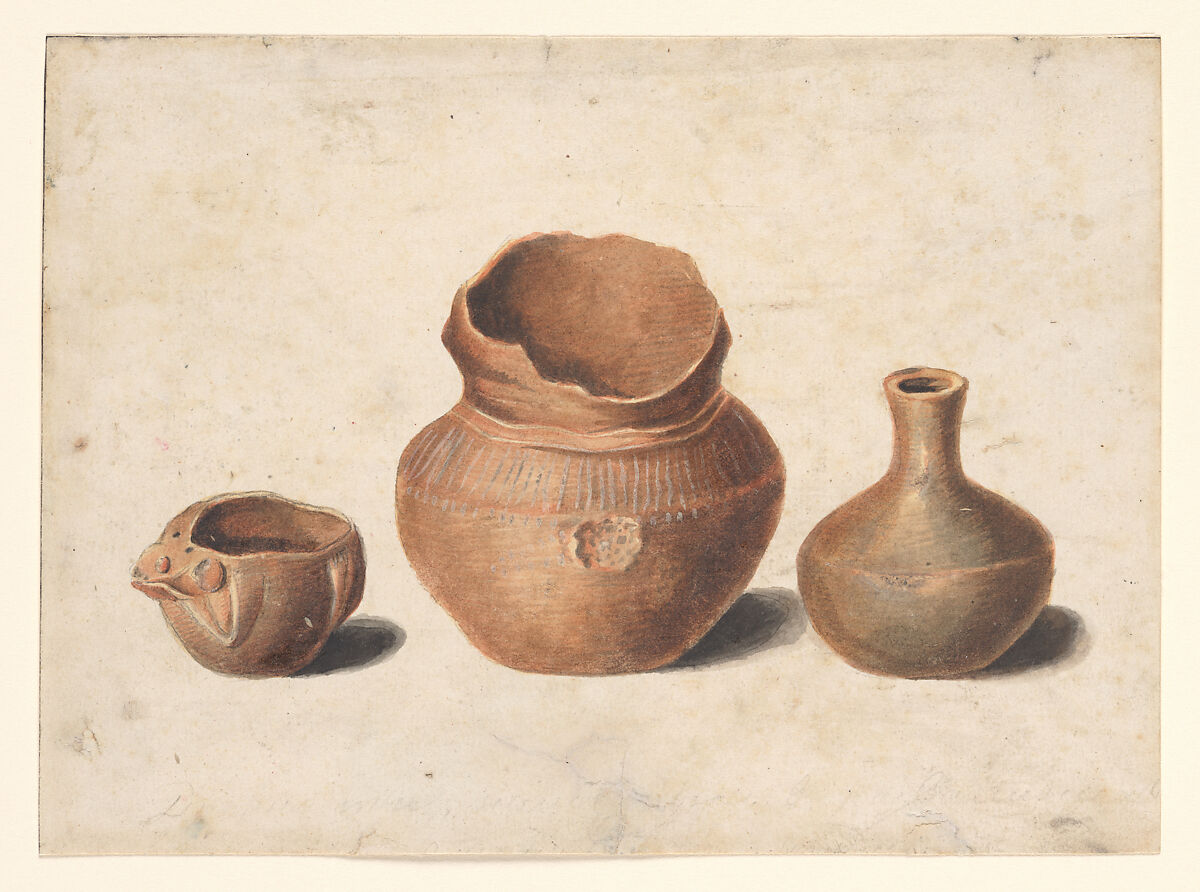 Indian Antiquities (Copy after Engraving in American Medical and Philosophical Register, 1812), Pavel Petrovich Svinin (1787/88–1839), Watercolor, gouache, and black chalk on off-white wove paper, American 