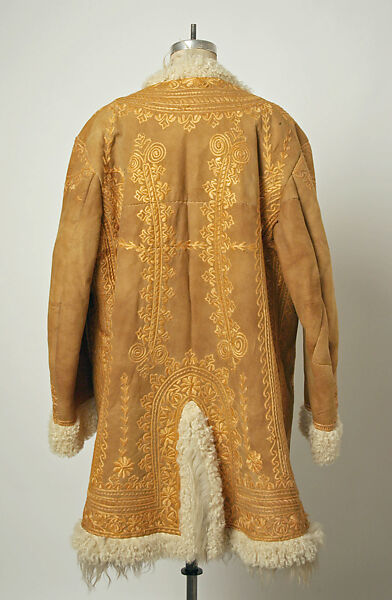 Coat, Leather, silk; embroidered